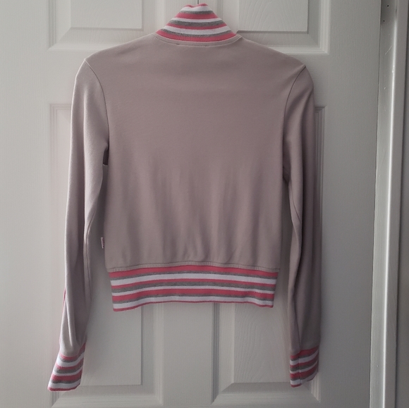 Zip up sweater - off-grey w/grey, pink, white - Picture 3 of 4
